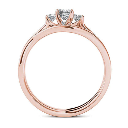 0.5 ct. Gesamtgewicht Brautset Dreistein Bypass mit Diamanten im Princess-Schliff in 14K Roségold