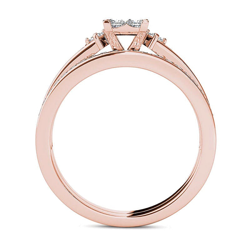 Braut-Set 1.0 ct. Gesamtgewicht mit weißen Diamanten im Princess-Schliff in 14K Roségold