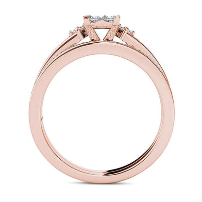 Braut-Set 1.0 ct. Gesamtgewicht mit weißen Diamanten im Princess-Schliff in 14K Roségold