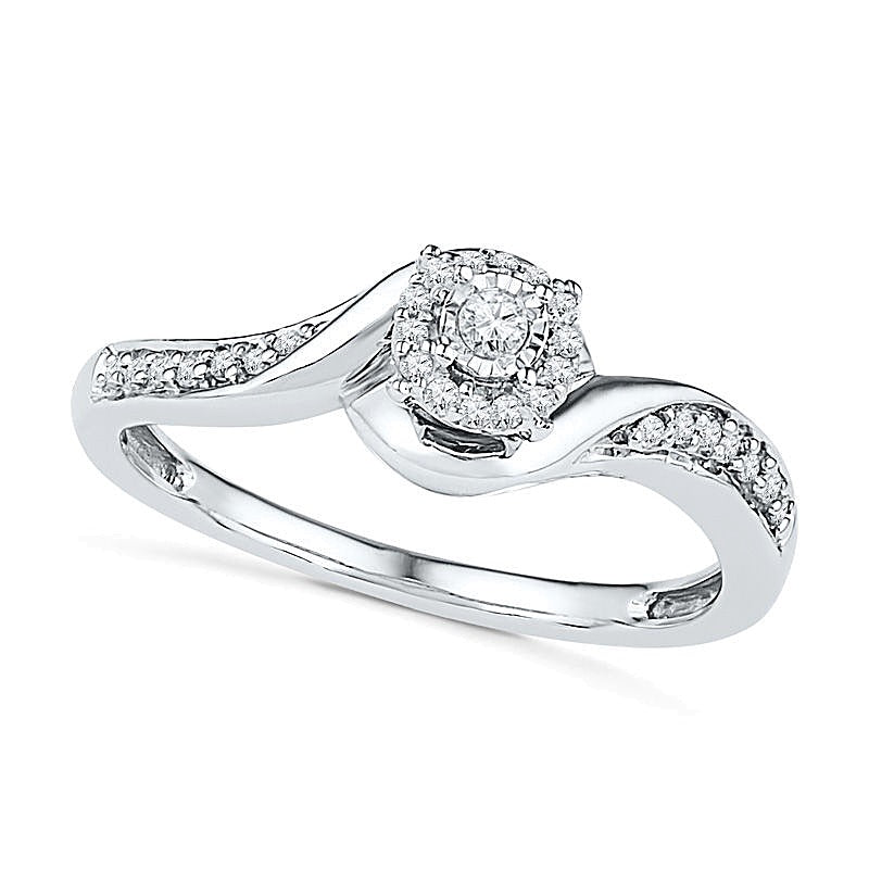 0,25 ct. Gesamtgewicht Diamant Brautset mit Swirl-Rahmen in rhodiniertem Sterlingsilber