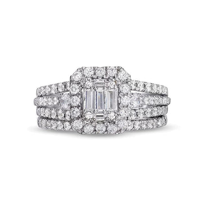Braut-Set mit weißen Diamanten im Baguette- und Smaragdschliff, 1.0 ct. Gesamtgewicht, in 10K Weißgold