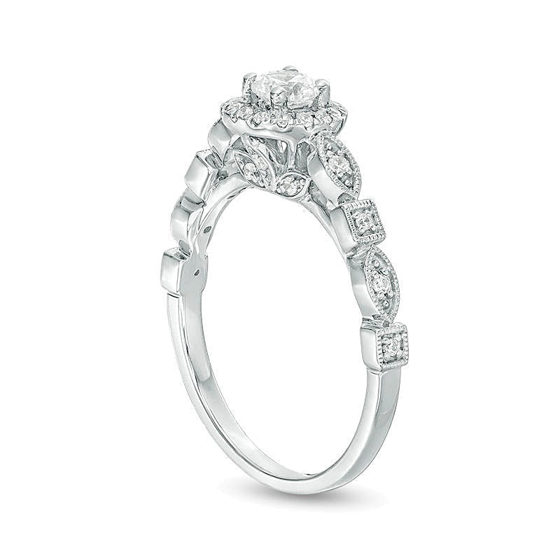 0,38 ct. Gesamtgewicht Diamant Halo Verlobungsring im Vintage-Stil in 14K Weißgold
