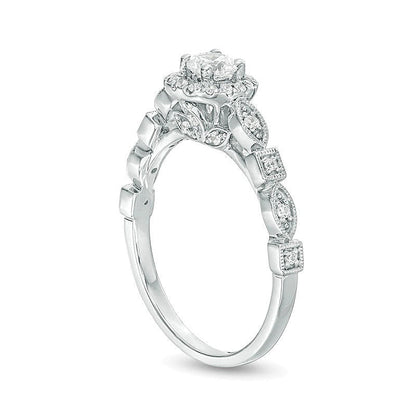 0,38 ct. Gesamtgewicht Diamant Halo Verlobungsring im Vintage-Stil in 14K Weißgold