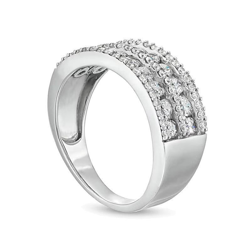 Mehrreihiger Ring mit Diamanten 1.0 ct. Gesamtgewicht in 10K Weißgold