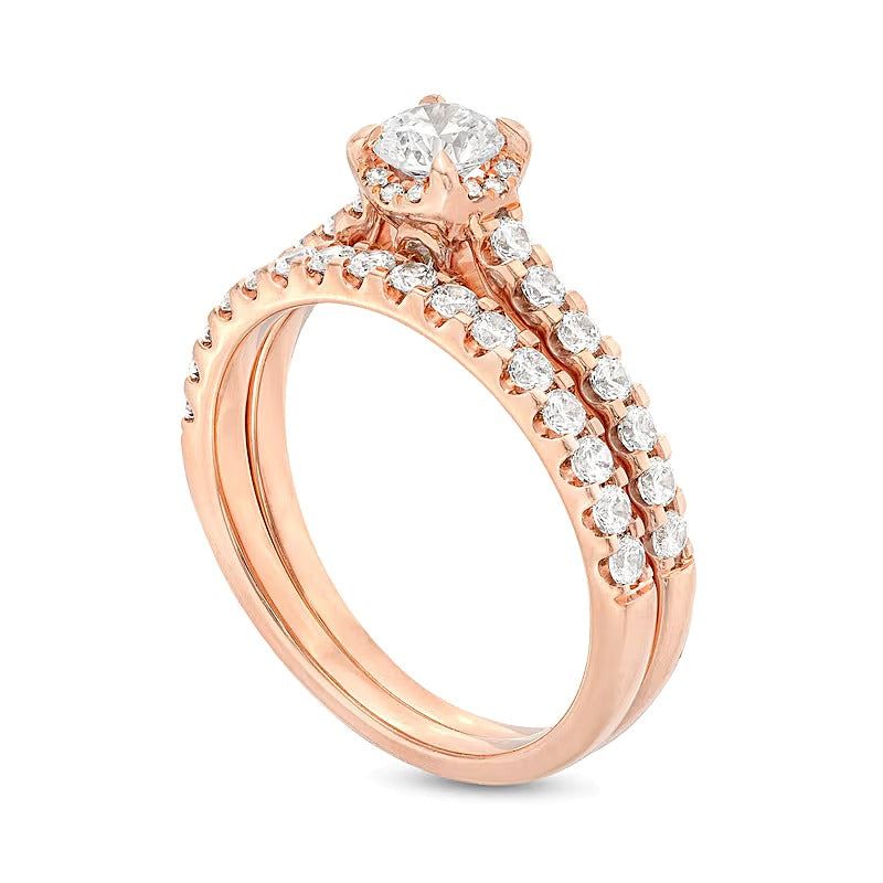 1.0 CT. Gesamtgewicht Diamant Braut-Set mit verborgenem Rahmen in 14K Roségold (I/I2)