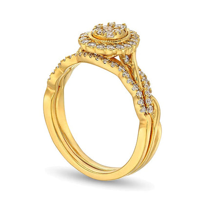 Braut-Set mit Diamanten in Tropfen- und Rundschliff, 0.5 ct. Gesamtgewicht, in 10K Gelbgold