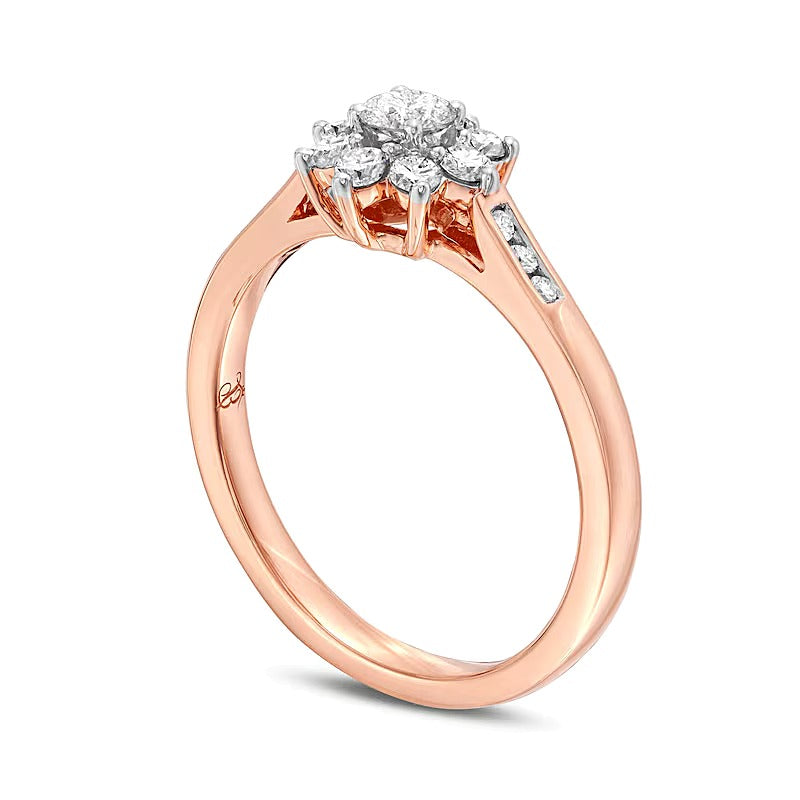0.5 CT. Gesamtgewicht Diamant Sunburst Verlobungsring mit kanalgefasster Schiene in 10K Roségold (J/I3)