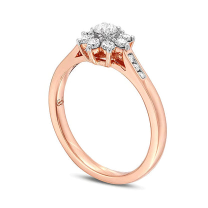 0.5 CT. Gesamtgewicht Diamant Sunburst Verlobungsring mit kanalgefasster Schiene in 10K Roségold (J/I3)