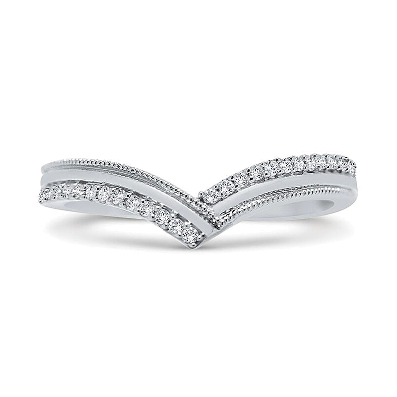 0.1 CT. Gesamtgewicht Diamant Ring im Vintage-Stil mit Chevron-Design in 10K Weißgold