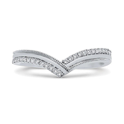 0.1 CT. Gesamtgewicht Diamant Ring im Vintage-Stil mit Chevron-Design in 10K Weißgold