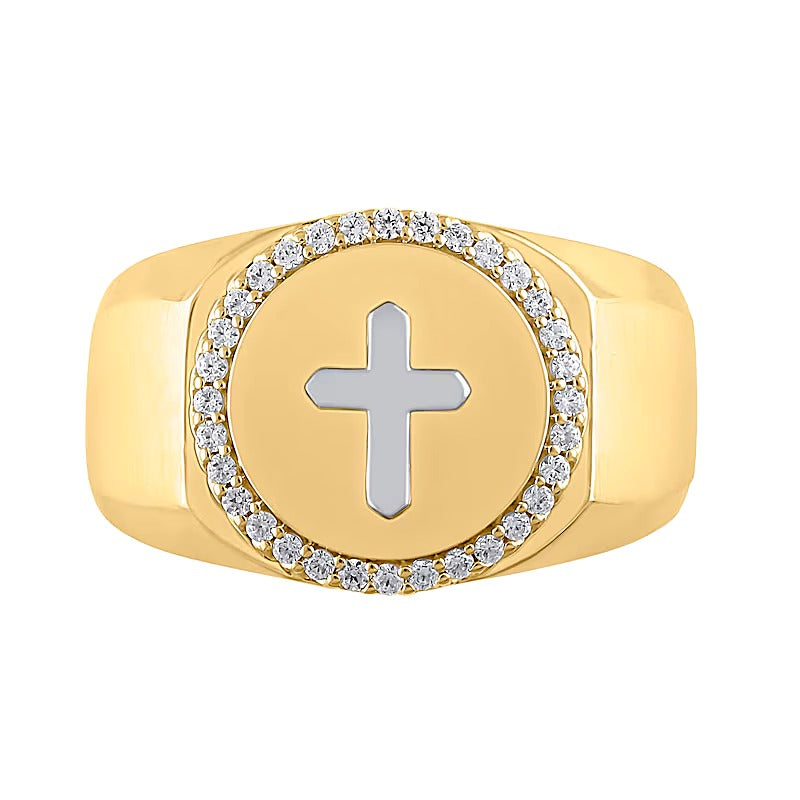 Diamant-Ring mit Kreuz-Rahmen 0.25 ct. Gesamtgewicht in 10K Gold Bicolor
