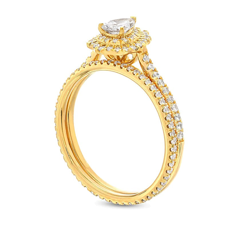 1.0 ct. Gesamtgewicht Braut-Set mit tropfenförmigem Diamant in 14K Gelbgold