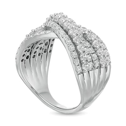 2.0 ct. Gesamtgewicht Labordiamant mehrreihiger Bypass-Ring in 14K Weißgold (F/SI2)