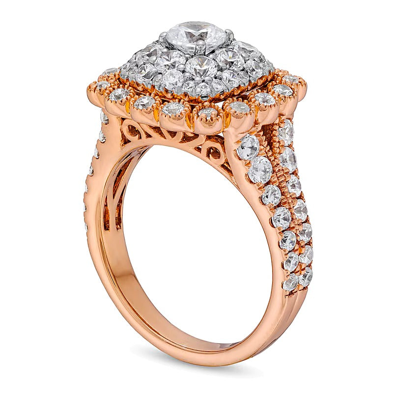2.0 ct. Gesamtgewicht Multi-Diamant Verlobungsring im Vintage-Stil mit Kissenschliff in 10K Roségold