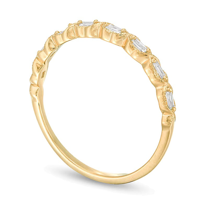 0.13 ct. Gesamtgewicht Ring mit Baguette-Diamanten im Art-Déco-Vintage-Stil, stapelbar, in 10K Gelbgold