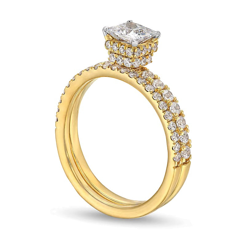 Braut-Set mit Princess- und rund geschliffenen Labordiamanten 1,75 ct. Gesamtgewicht in 14K Gelbgold (F/SI2)
