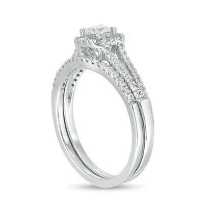 0.33 ct. Gesamtgewicht Braut-Set mit Diamanten im Princess- und Rundschliff in 10K Weißgold