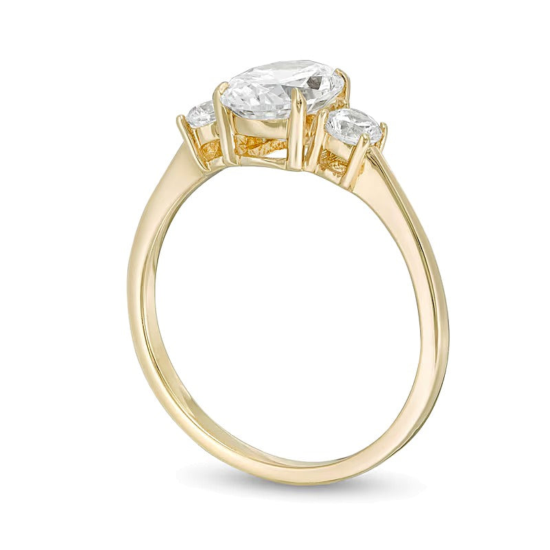 1,25 ct. Gesamtgewicht Dreistein-Verlobungsring mit Diamanten in Oval und rund aus 14K Gelbgold