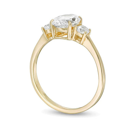 1,25 ct. Gesamtgewicht Dreistein-Verlobungsring mit Diamanten in Oval und rund aus 14K Gelbgold