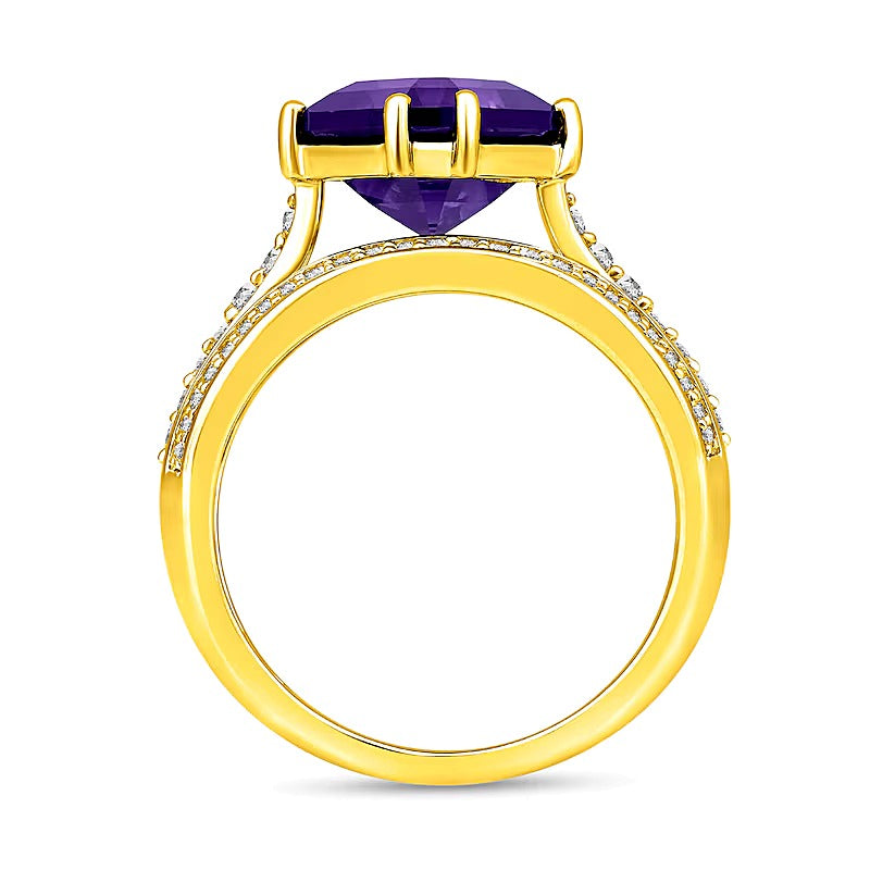 Mehrreihiger Fashion-Ring mit Amethyst im Octagon-Schliff und weißen Saphiren in 14K Weißgold