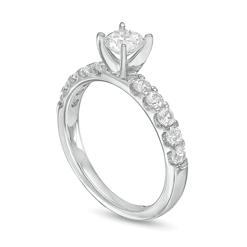 Verlobungsring mit weißen Diamanten 1.0 CT. Gesamtgewicht, Solitär mit seitlichem Besatz, 10K Weißgold