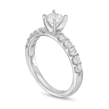 Verlobungsring mit weißen Diamanten 1.0 CT. Gesamtgewicht, Solitär mit seitlichem Besatz, 10K Weißgold