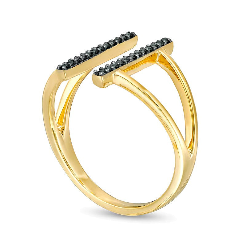 0.1 ct. Gesamtgewicht schwarzer Diamant Ring mit Doppelsteg und offener geteilter Ringschiene in 10K Gelbgold