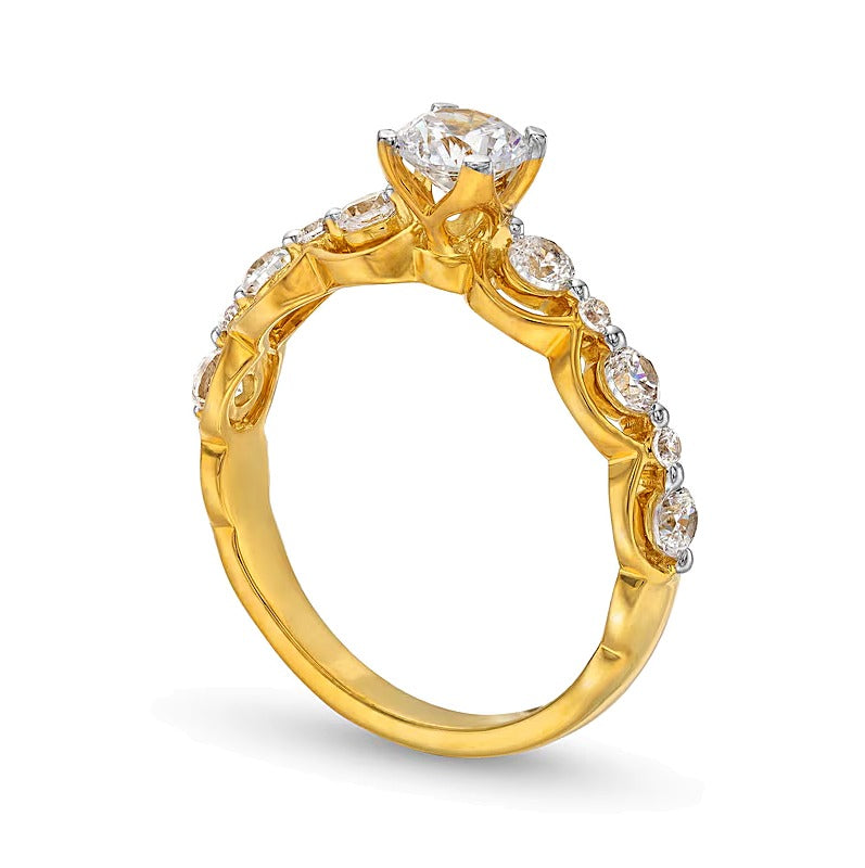 1.0 ct. Gesamtgewicht Diamant Solitär mit seitlichem Besatz Verlobungsring in 14K Gelbgold
