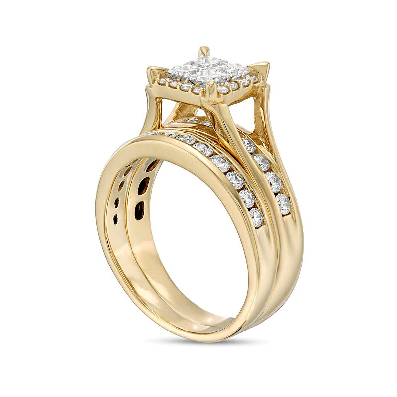 1.5 ct. Gesamtgewicht Diamant-Brautset im Princess- und Rundschliff in 14K Gelbgold