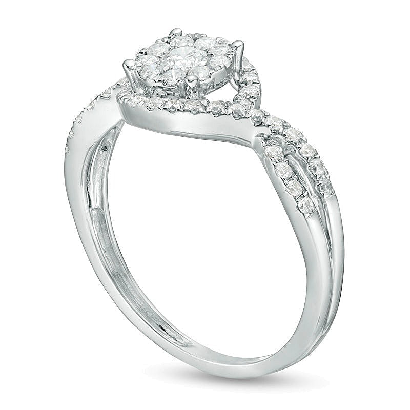 0,5 ct. Gesamtgewicht Diamant Halo Bypass Verlobungsring in 10K Weißgold