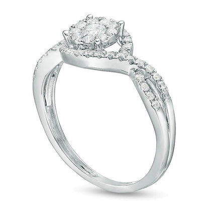 0,5 ct. Gesamtgewicht Diamant Halo Bypass Verlobungsring in 10K Weißgold