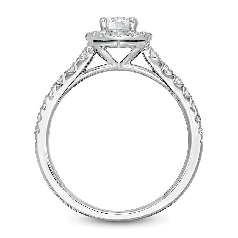 Halo-Verlobungsring mit weißen Diamanten im Rundschliff in 14K Weißgold (F/I1)