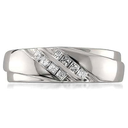 0.2 ct. Gesamtgewicht Ring mit Diamanten im Princess-Schliff, zweireihig schräg, in 14K Weißgold