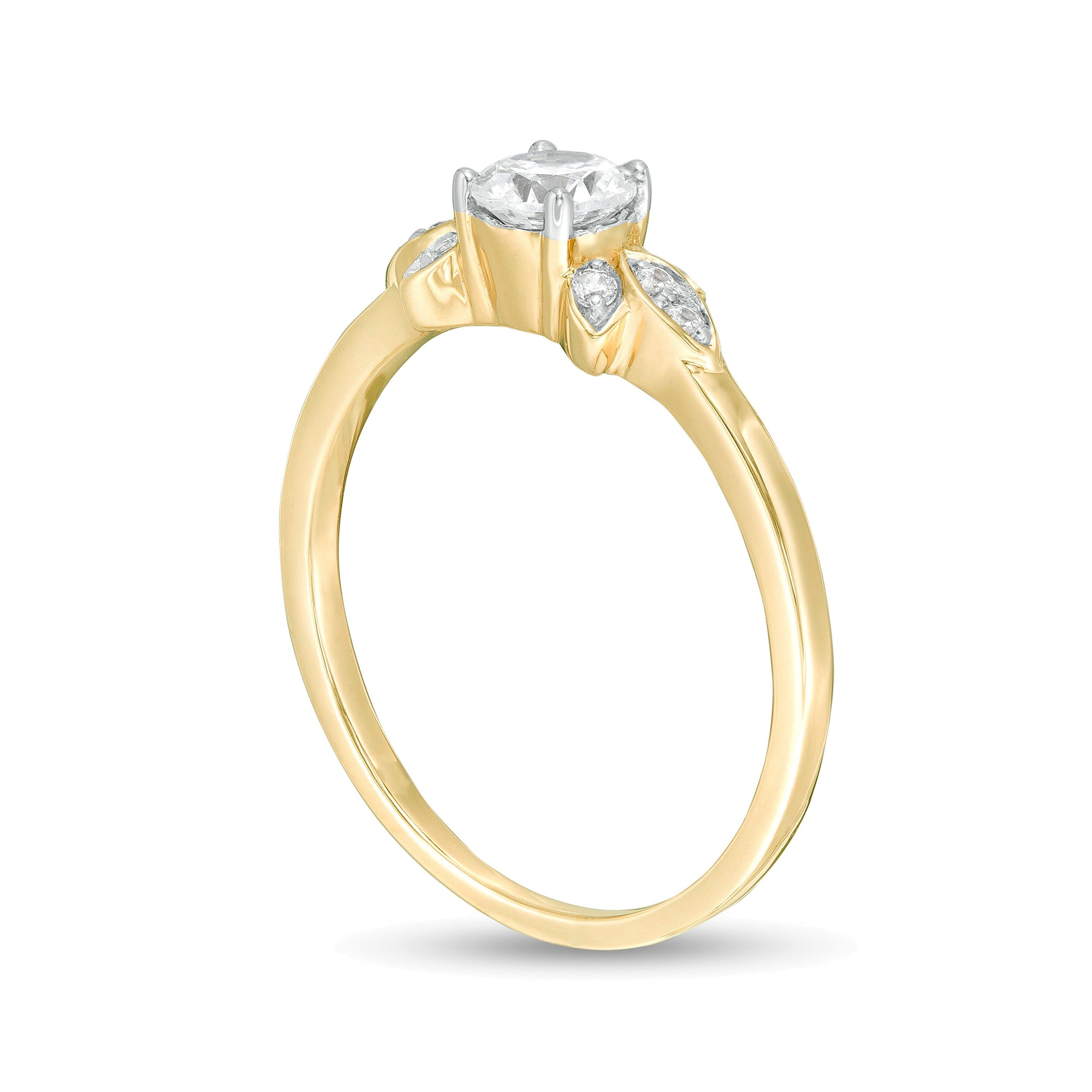 0.38 ct. Gesamtgewicht Diamant Solitär mit seitlichem Besatz Verlobungsring in 10K Gelbgold