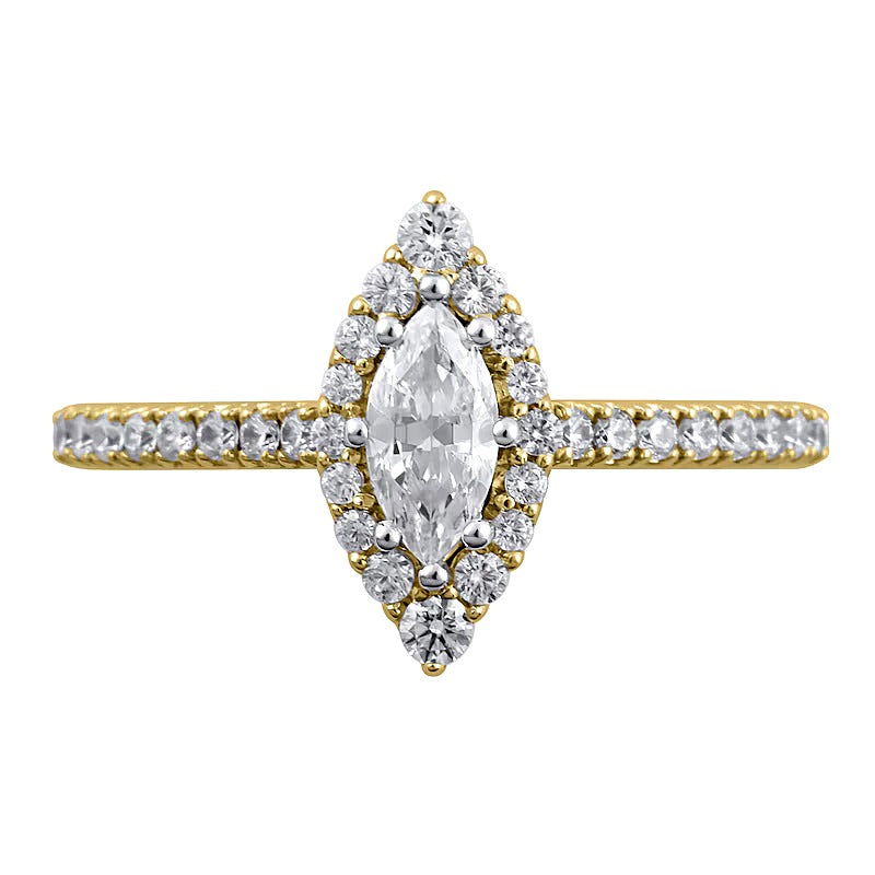 Halo-Verlobungsring mit Diamanten im Marquise- und Rundschliff, 0,63 ct. Gesamtgewicht, in 10K Gelbgold
