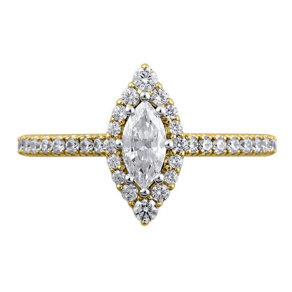 Halo-Verlobungsring mit Diamanten im Marquise- und Rundschliff, 0,63 ct. Gesamtgewicht, in 10K Gelbgold