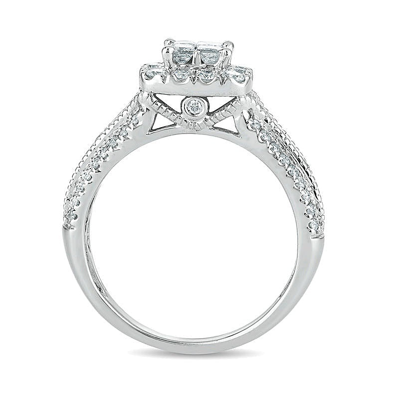 1.0 ct. Gesamtgewicht Verlobungsring im Vintage-Stil mit Diamanten im Princess- und Rundschliff in 10K Weißgold