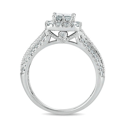 1.0 ct. Gesamtgewicht Verlobungsring im Vintage-Stil mit Diamanten im Princess- und Rundschliff in 10K Weißgold