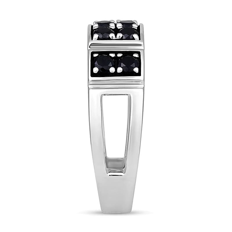 1.0 CT. Gesamtgewicht Fashion-Ring mit schwarzen Diamanten im Rundschliff, zweireihig, aus rhodiniertem Sterlingsilber