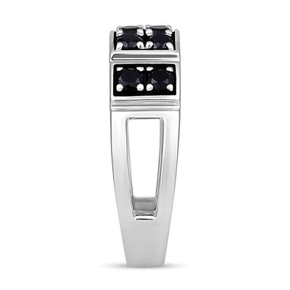 1.0 CT. Gesamtgewicht Fashion-Ring mit schwarzen Diamanten im Rundschliff, zweireihig, aus rhodiniertem Sterlingsilber