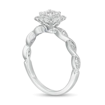 Verlobungsring im Vintage-Stil 0,63 ct. Gesamtgewicht mit Diamanten im Princess-, rund- und Kissenschliff in 14K Weißgold (I/I2)