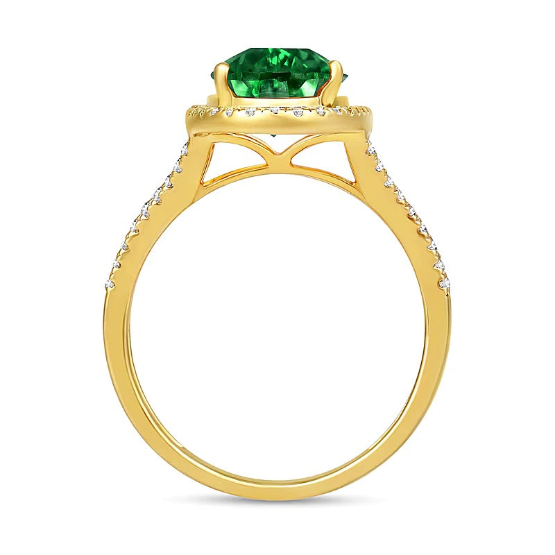 Fashion-Ring mit tropfenförmigem Labor-Smaragd und weißem Labor-Saphir in 14K Weißgold