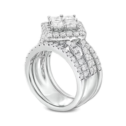 Braut-Set 3.0 ct. Gesamtgewicht mit Princess-Diamanten in quadratischem Rahmen, Dreiteilig, 14K Weißgold