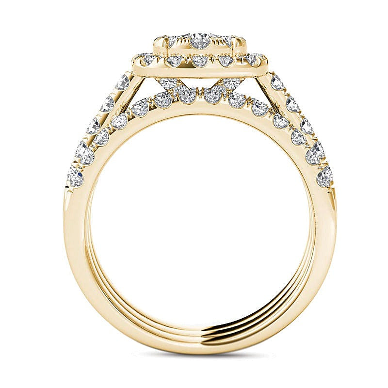 Brautset mit Diamanten 1.5 ct. Gesamtgewicht, rund, in 14K Gelbgold