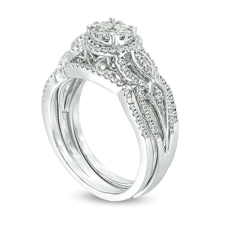 Braut-Set mit Komposit-Diamantrahmen 0,75 ct. Gesamtgewicht in 10K Weißgold