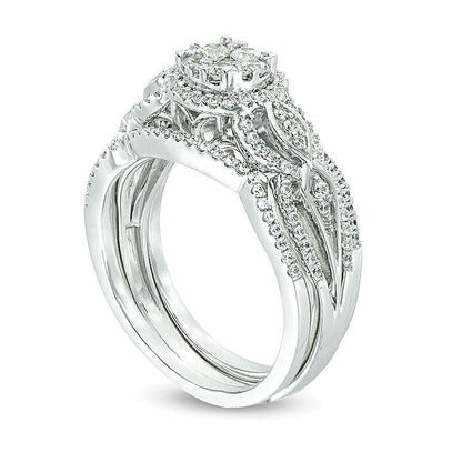 Braut-Set mit Komposit-Diamantrahmen 0,75 ct. Gesamtgewicht in 10K Weißgold