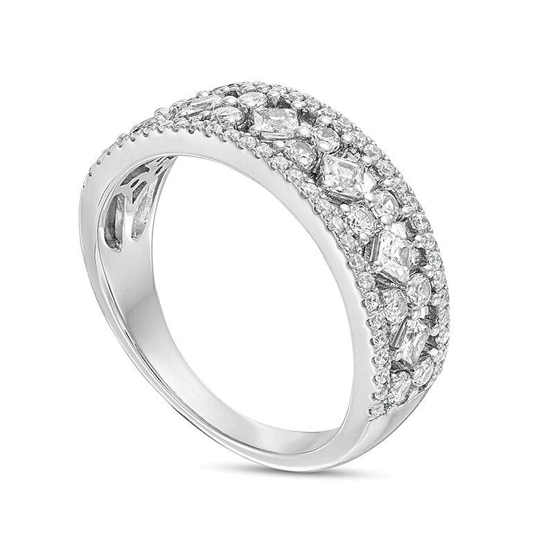 1.0 ct. Gesamtgewicht Memoire-Ring mit weißen Diamanten im Princess- und Rundschliff in 14K Weißgold