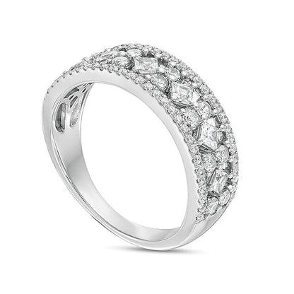 1.0 ct. Gesamtgewicht Memoire-Ring mit weißen Diamanten im Princess- und Rundschliff in 14K Weißgold