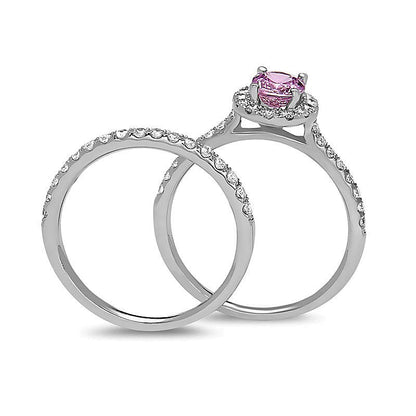 Braut-Set mit ovalem rosa Saphir und Diamant 0,63 ct. Gesamtgewicht in 14K Weißgold