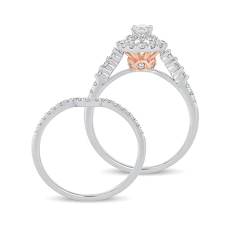 Braut-Set mit ovalem Diamant-Rahmen 1.0 ct. Gesamtgewicht in 10K Weißgold